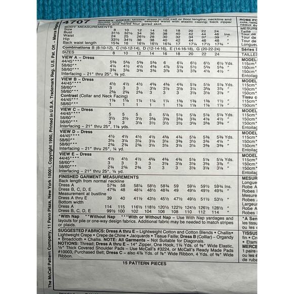 McCalls pattern 4707 Dress fit and flare sailor collar 1980s size 12 14 16 - Picture 4 of 5